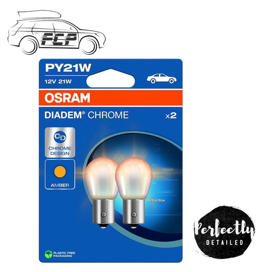 Osram Diadem Chrome PY21W (581) BAU15s 7507DC-2BL Indicator Exterior Bulb Twin
