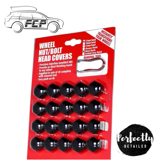 17mm Hex Push-On Nut & Bolt Covers BLACK Plastic 20pc with Puller