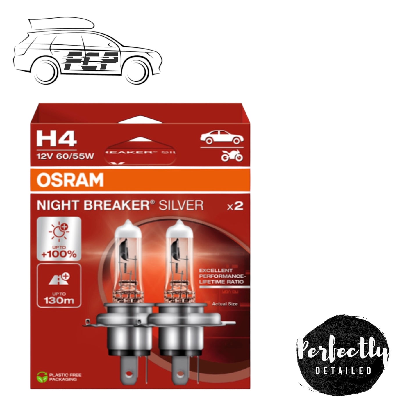 OSRAM H4 472 12V 60/55W Night Breaker Silver +100% Car Headlight Bulbs Twin Pack