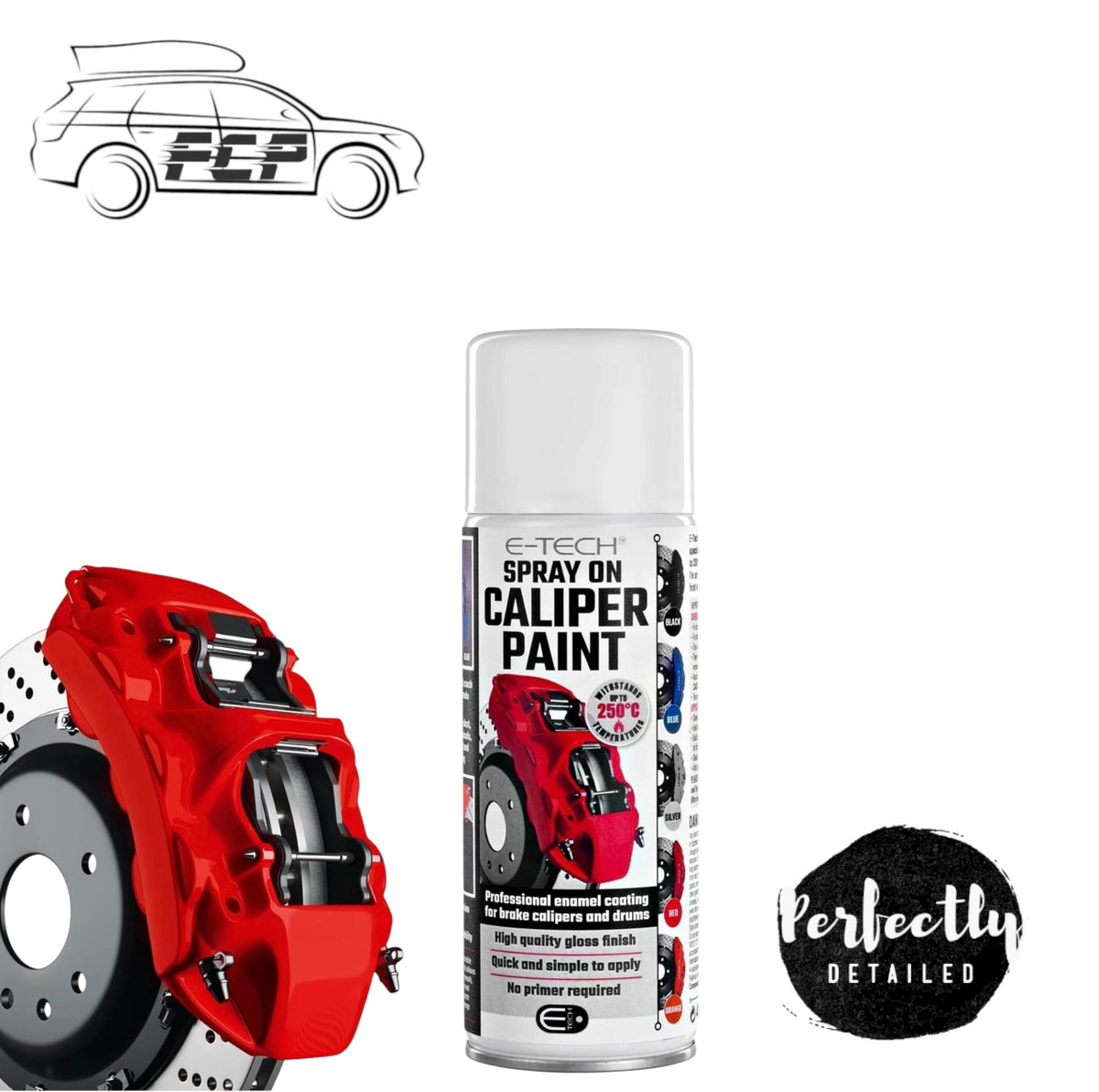 E-TECH Spray-On Brake Caliper Paint Heat rated to 250°C RED