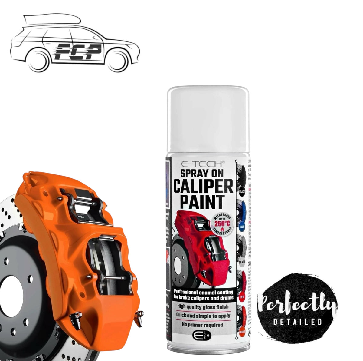 E-TECH Spray-On Brake Caliper Paint Heat rated to 250°C ORANGE