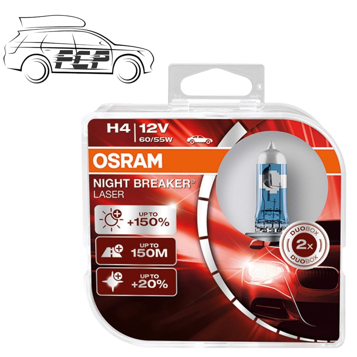 OSRAM Night Breaker Laser (Next Generation) +150% H4 Car Headlight Bulbs (Twin)