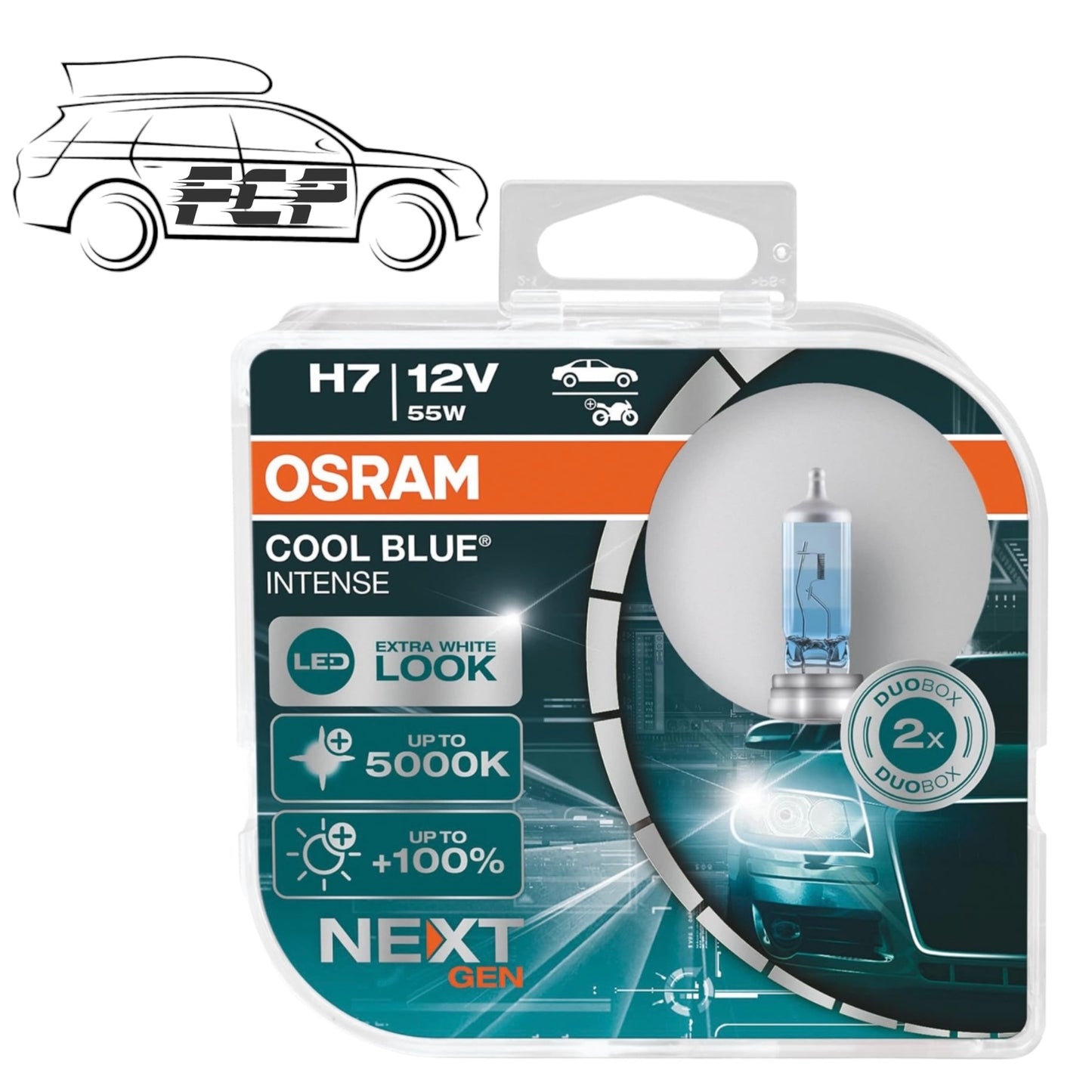 OSRAM Cool Blue Intense Next Gen H7 Headlight Bulbs (Twin) 64210CBN-HCB 5000K