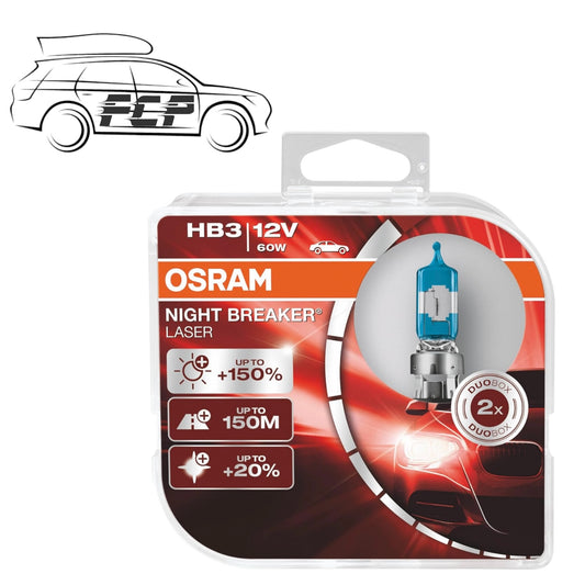 Osram HB3 Night Breaker Laser +150 Twin Pack Halogen Car Headlight Bulbs NEW