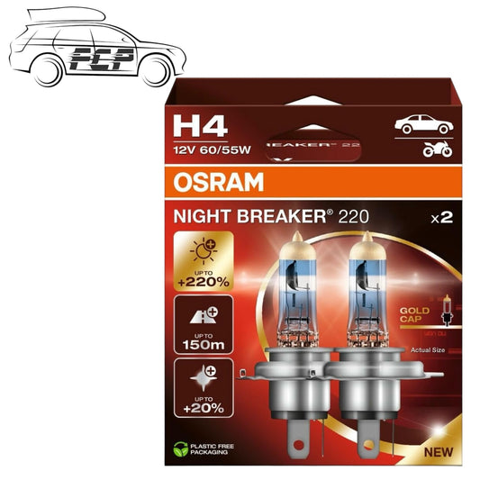 OSRAM Night Breaker 220 H4 Car Headlight Bulbs (Twin) - 220% More Light NEW 2024