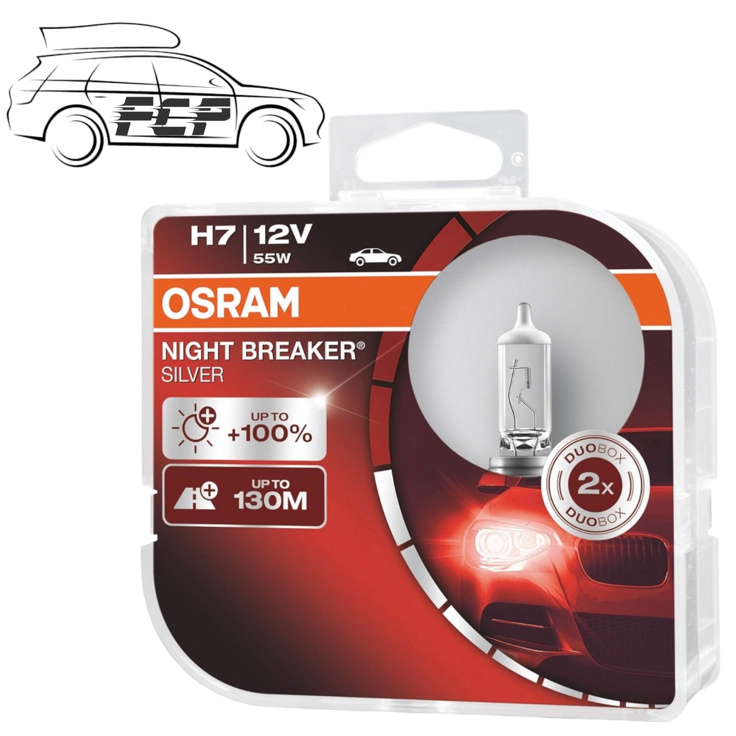 OSRAM Night Breaker Silver +100% H7 Car Headlight Bulbs (Twin) 64210NBS-HCB