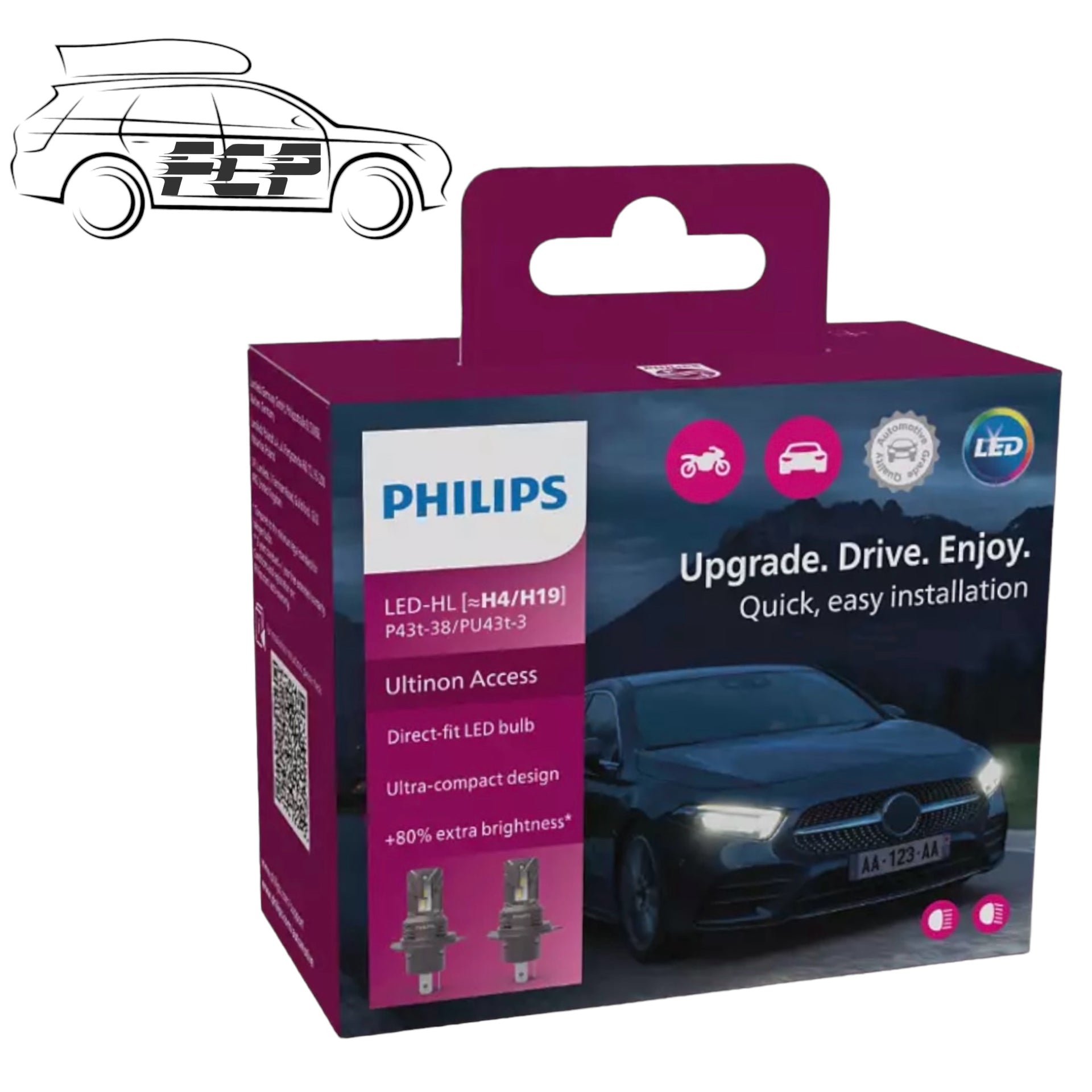 PhilipsUltinonAccessLEDCarHeadlightBulbsH4/H19(TwinPack)11342U2500CX