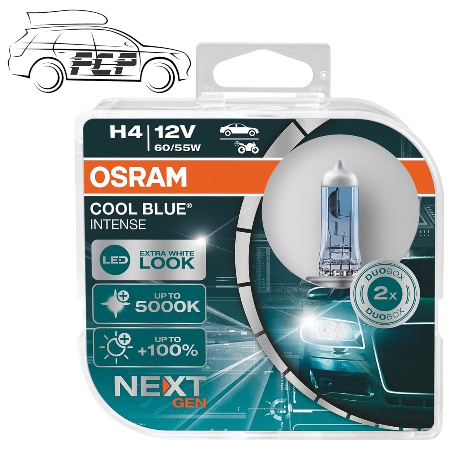 Osram H4 Cool Blue Intense (Next Gen) Dipped Low / High Beam Headlight Bulbs