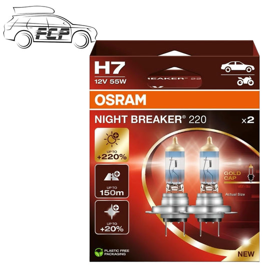 OSRAM Night Breaker 220 H7 Car Headlight Bulbs (Twin) - 220% More Light NEW 2024