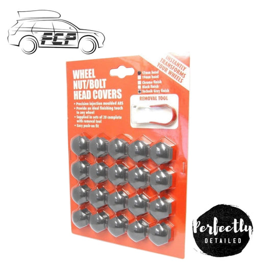 17mm Hex Push-On Nut & Bolt Covers TECHNIK GREY Plastic 20pc with Puller