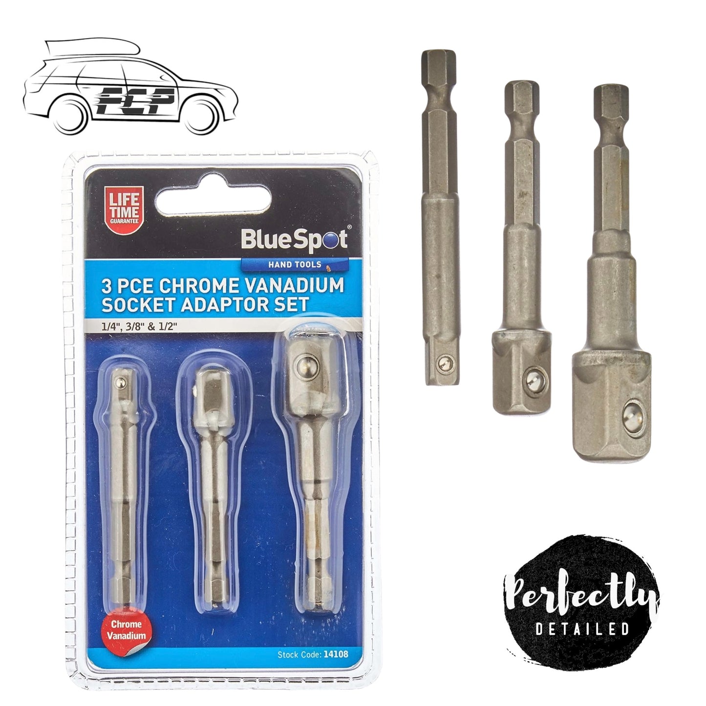 BlueSpot 3pc Chrome Vanadium Socket Adaptor Set