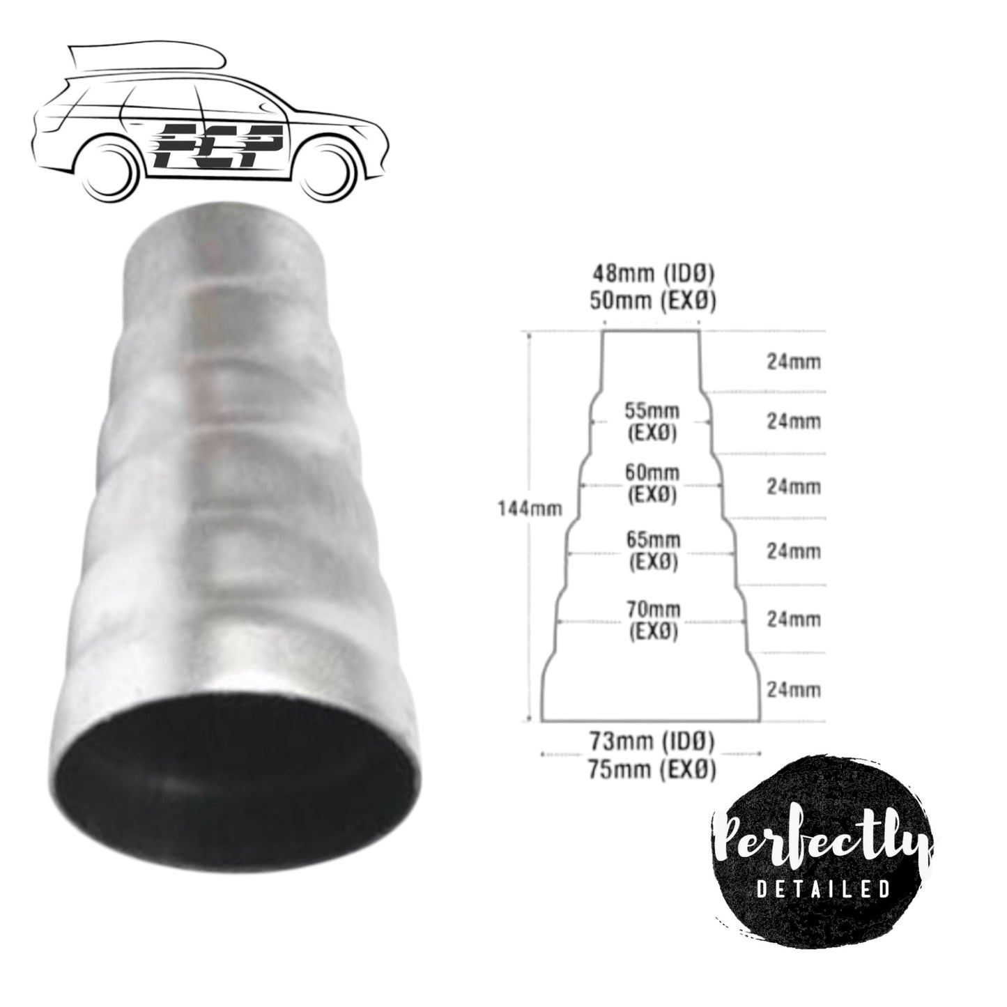 E-Tech Steel Exhaust Pipe Reducer 48mm-75mm