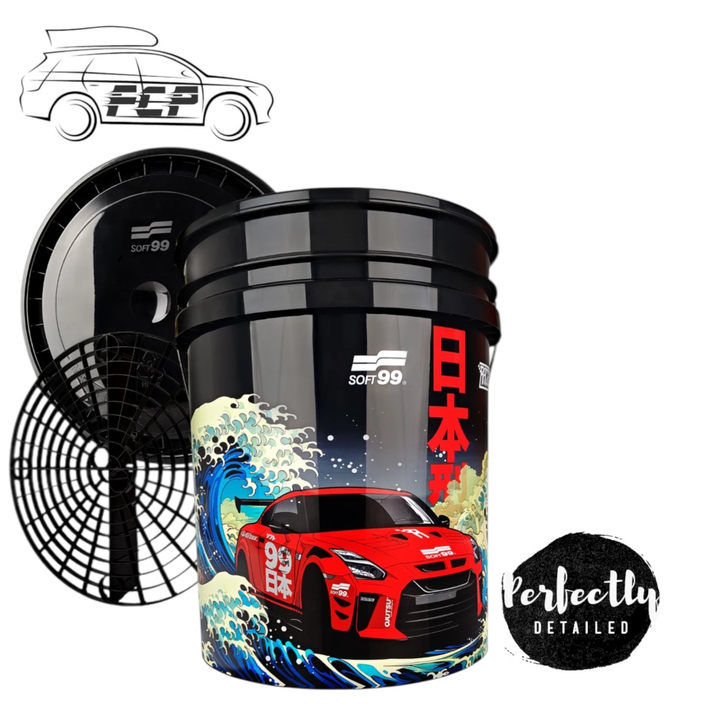 SOFT99 Bucket Car Wash Bucket with Grit Guard Bucket Separator and Lid - 19L