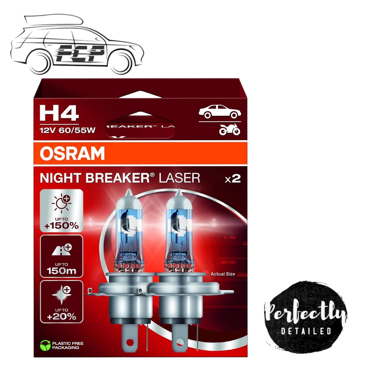 OSRAM Night Breaker Laser (Next Generation) +150% H4 Car Headlight Bulbs (Twin)