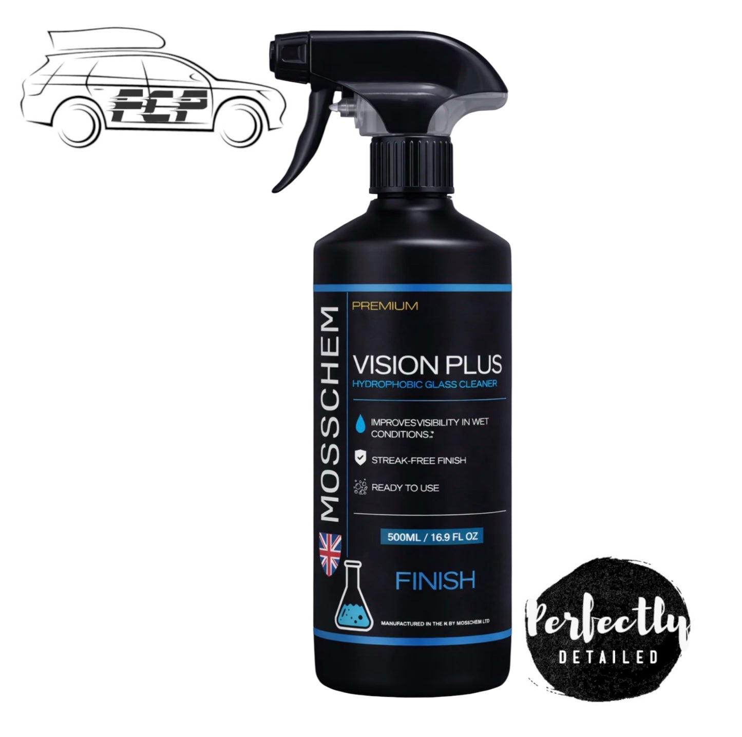 Mosschem Premium Vision Plus Glass 500ml Glass Cleaner with Water Repellent