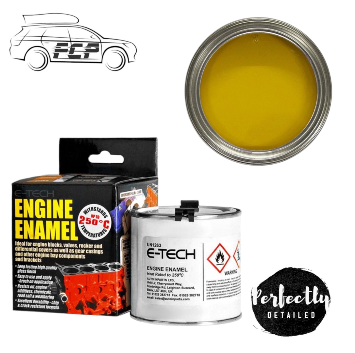 E-Tech High Heat Car Vehicle Engine Gloss Finish Enamel Paint 250ml YELLOW