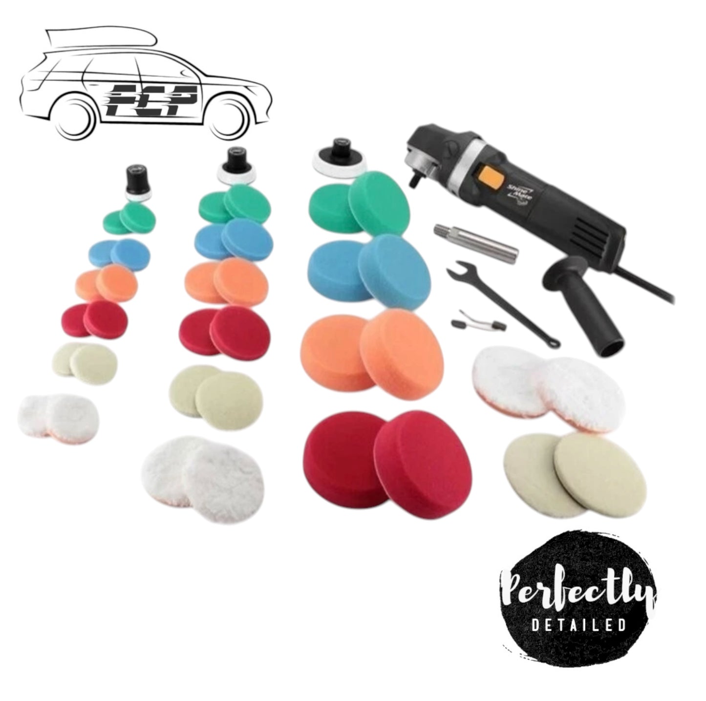 Shinemate EP803 Mini Car Rotary Machine Polisher Kit inc Polishing Pads