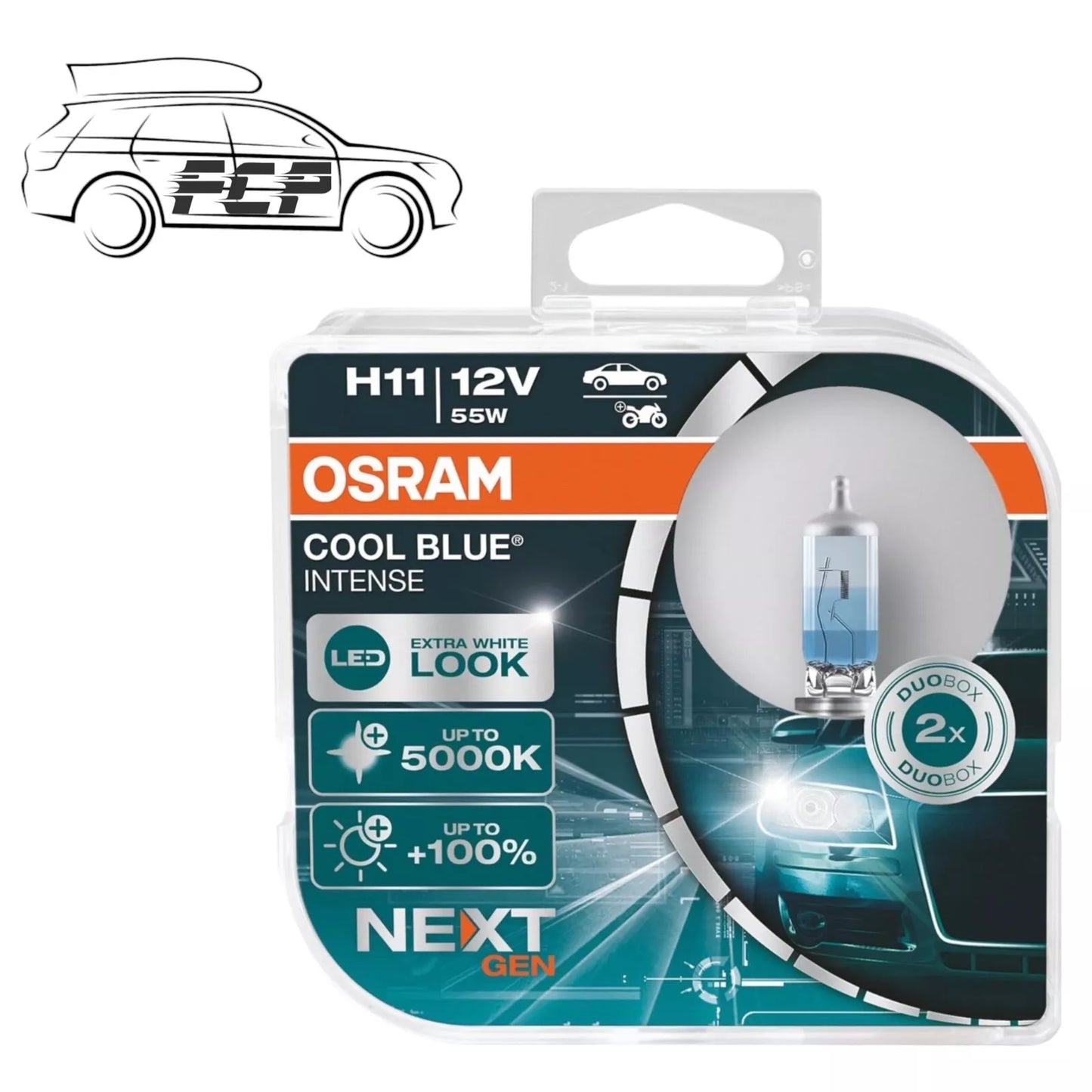 OSRAM Cool Blue Intense Next Gen 5000K H11 (Twin) - Ice White Car Bulbs 64211CBN